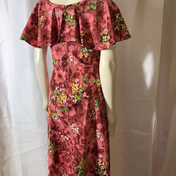 Vintage 60s 70s large collar pink floral maxi dress medium - Picture 3 of 13